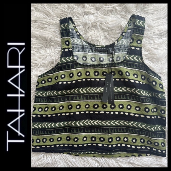 NWT Tahari 100% Linen Blend Print Tank - Picture 1 of 4